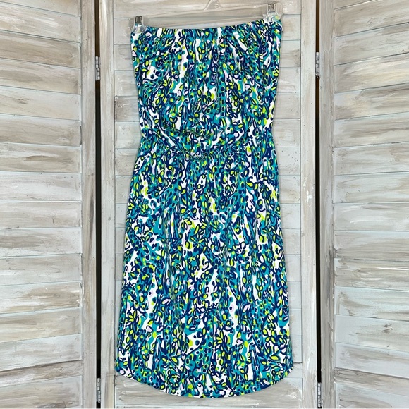 Lilly Pulitzer Windsor Sea Blue Its A Stretch Strapless Dress Giraffe Print - Picture 3 of 9